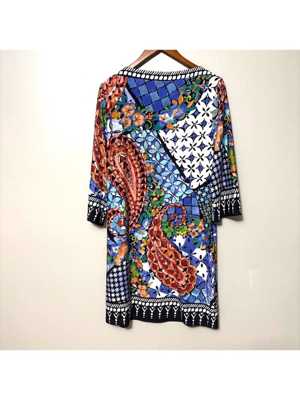 Cato Womens Multicolor Paisley Patchwork Tunic Dress With 3/4 Sleeves L - Picture 3 of 6